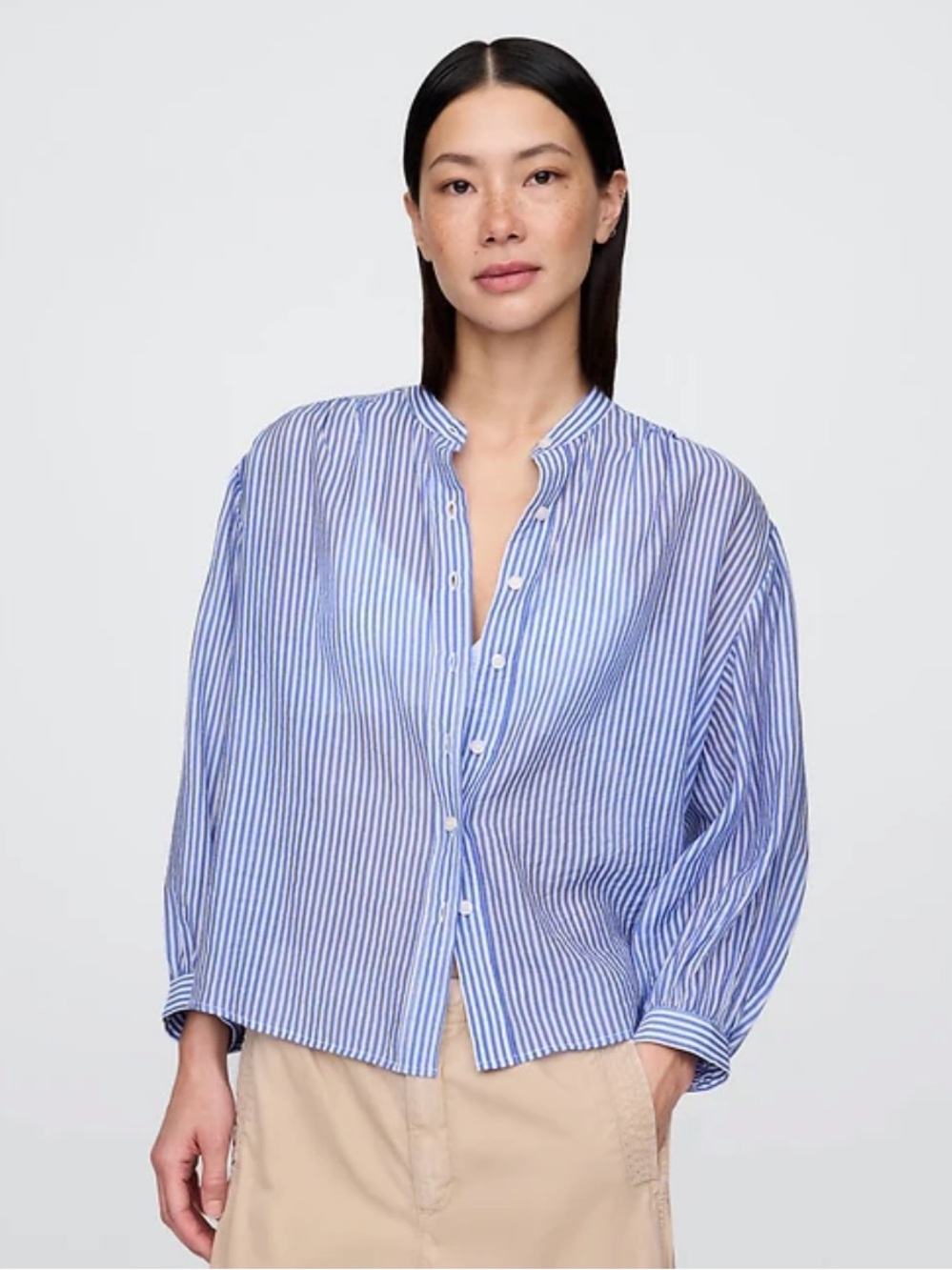 GAP Blue & White Striped Button-Front Blouse Size S